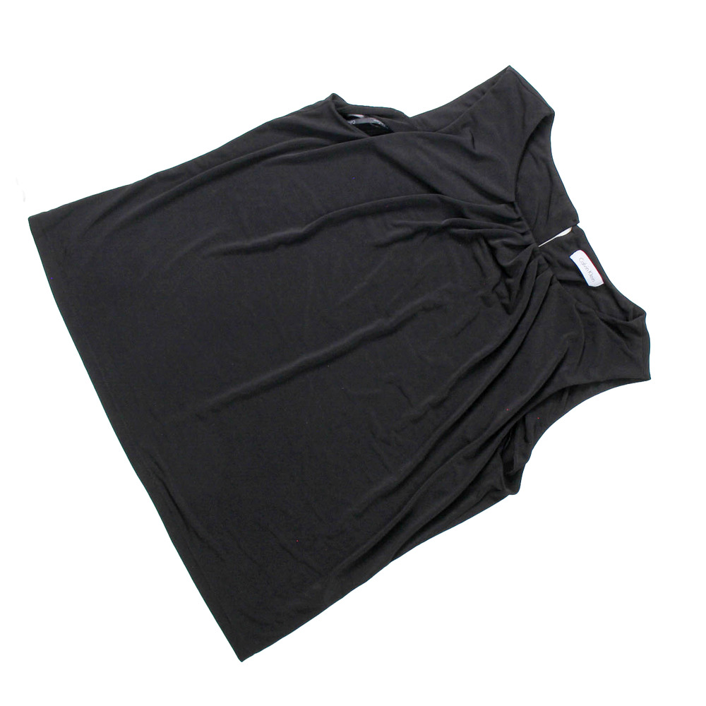 Women's Petite Black Calvin Klein Sleeveless Dry Clean Only Pleaded Blouse